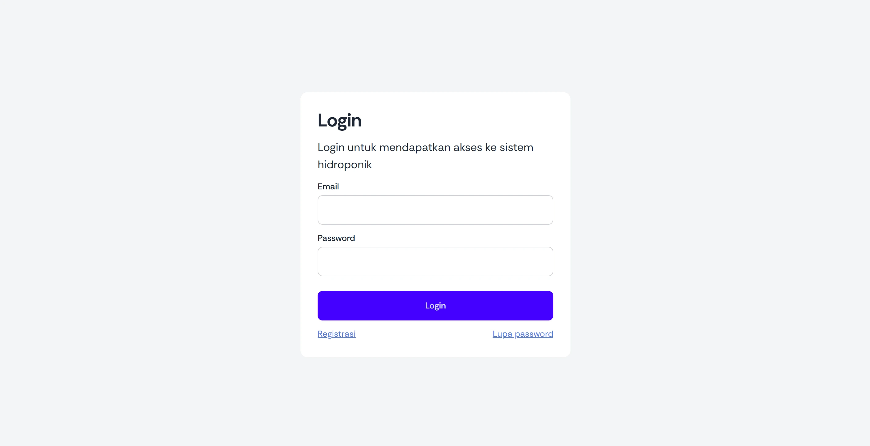 hydroponic login page