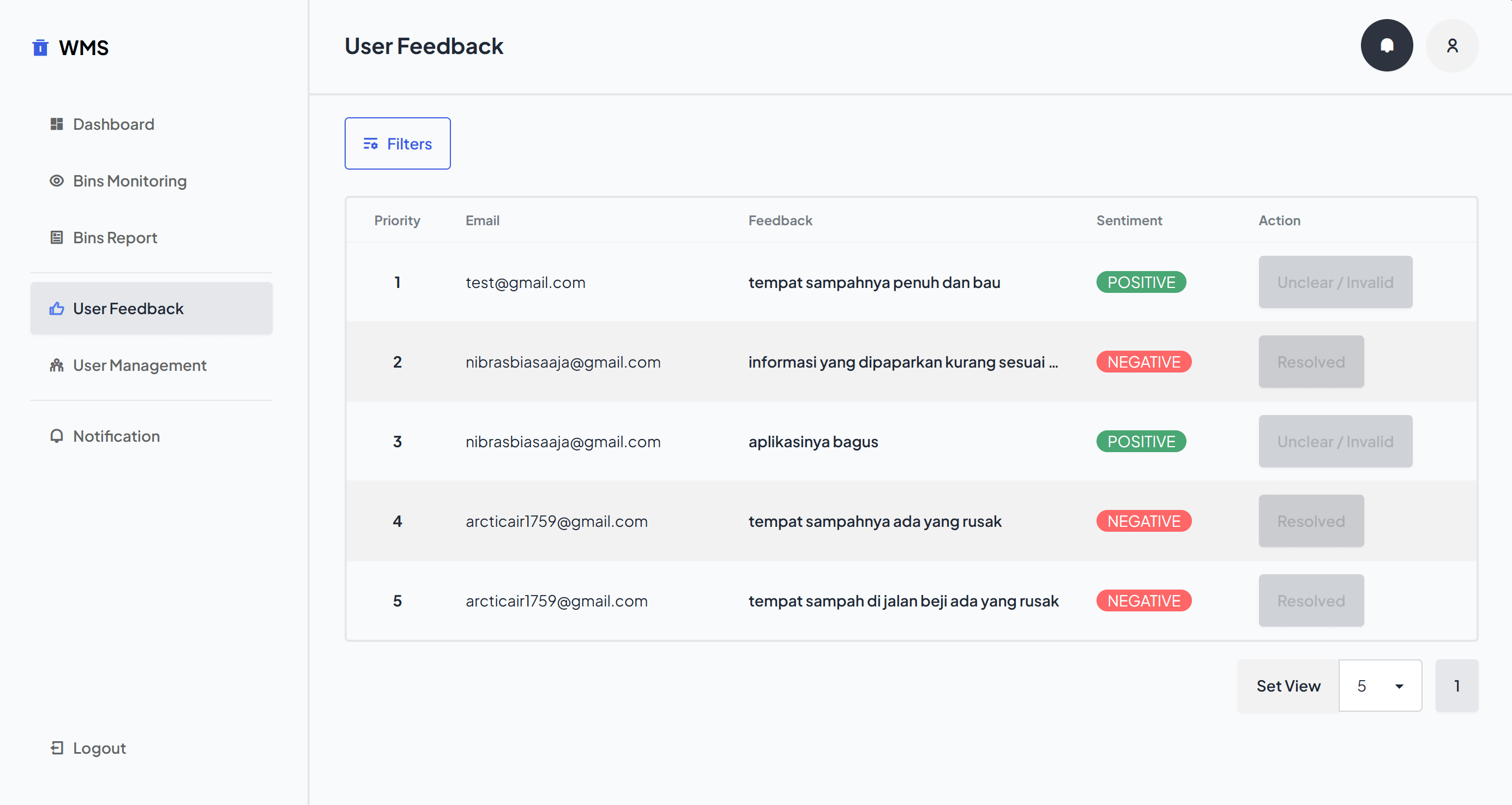 Waste Management User Feedback